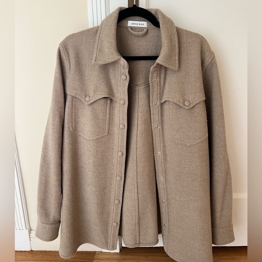 ANINE BING Luke long-sleeve wool shirt - size small